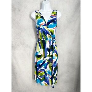 Tommy Bahama Sleeveless Jersey Abstract Brushstroke Faux Wrap Dress Size Medium